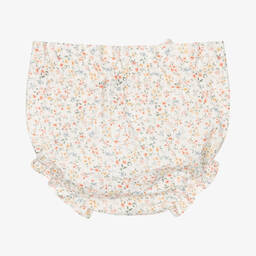 Paloma de la O-Baby Girls White Cotton Floral Shorts | Childrensalon Outlet