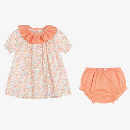 Paloma de la O-Baby Girls White & Orange Cotton Dress | Childrensalon Outlet
