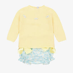 Paloma de la O-Baby Girls Yellow & Blue Cotton Shorts Set | Childrensalon Outlet