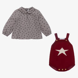 Paloma de la O-Baby Grey & Red Shortie Set | Childrensalon Outlet