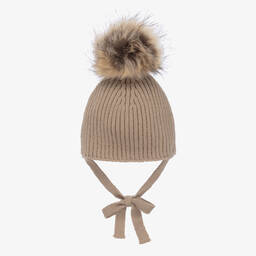 Paloma de la O-قبعة بوم-بوم أكريليك محبوك لون بيج | Childrensalon Outlet