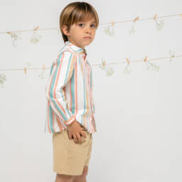 Paloma de la O-Beige & Pink Striped Boys' Summer Set | Childrensalon Outlet