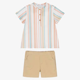 Paloma de la O-Beige & Pink Striped Boys' Summer Set | Childrensalon Outlet