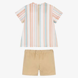 Paloma de la O-Beige & Pink Striped Boys' Summer Set | Childrensalon Outlet