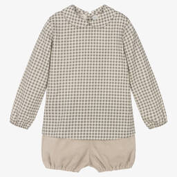 Paloma de la O-Boys Beige Check Shorts Set | Childrensalon Outlet