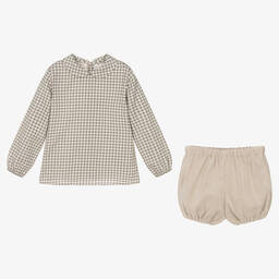 Paloma de la O-Boys Beige Check Shorts Set | Childrensalon Outlet