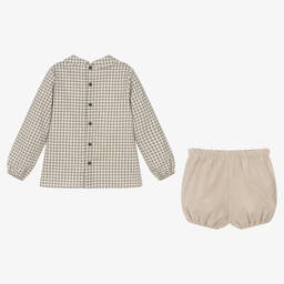 Paloma de la O-Boys Beige Check Shorts Set | Childrensalon Outlet