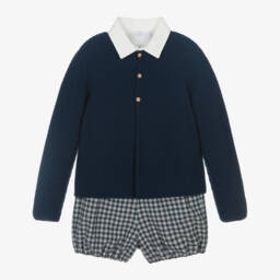 Paloma de la O-Boys Blue Checked Shorts Ensemble | Childrensalon Outlet