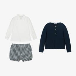 Paloma de la O-Boys Blue Checked Shorts Ensemble | Childrensalon Outlet