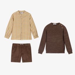 Paloma de la O-Boys Brown & Yellow Shorts Set | Childrensalon Outlet