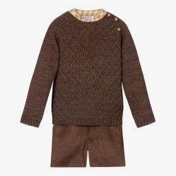 Paloma de la O-Boys Brown & Yellow Shorts Set | Childrensalon Outlet