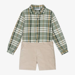 Paloma de la O-Boys Checked Shirt & Velvet Shorts | Childrensalon Outlet