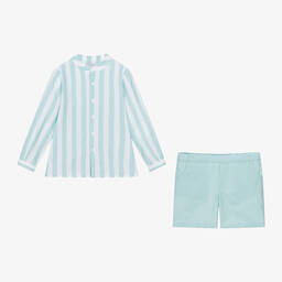 Paloma de la O-Boys Green Striped Cotton Shorts Set | Childrensalon Outlet