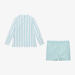 Paloma de la O-Boys Green Striped Cotton Shorts Set | Childrensalon Outlet