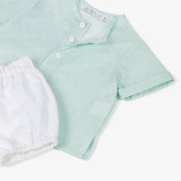 Paloma de la O-Boys Green & White Linen Blend Outfit | Childrensalon Outlet