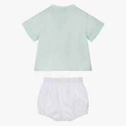 Paloma de la O-Boys Green & White Linen Blend Outfit | Childrensalon Outlet