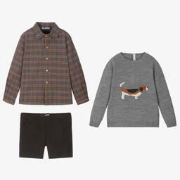 Paloma de la O-Черно-серый комплект с шортами из хлопка | Childrensalon Outlet