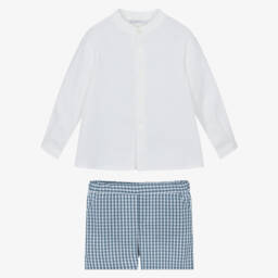 Paloma de la O-Кремовый и синий комплект шорт для мальчиков с узором | Childrensalon Outlet