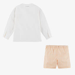 Paloma de la O-Boys Ivory Shirt & Orange Check Shorts Set | Childrensalon Outlet