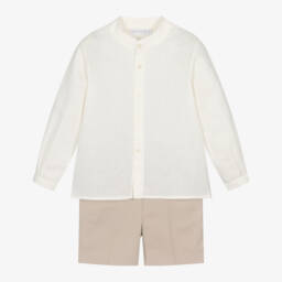 Paloma de la O-طقم أولاد بلوزة عاجية وشورت بيج | Childrensalon Outlet