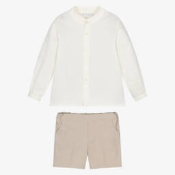 Paloma de la O-طقم أولاد بلوزة عاجية وشورت بيج | Childrensalon Outlet