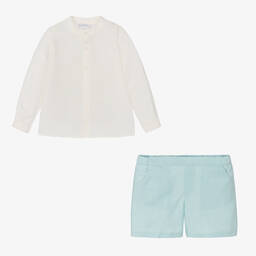 Paloma de la O-Boys Mint Green Cotton & Linen Shorts Set | Childrensalon Outlet