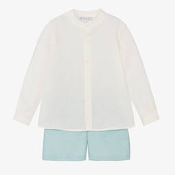 Paloma de la O-Boys Mint Green Cotton & Linen Shorts Set | Childrensalon Outlet