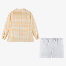 Paloma de la O-Boys Orange Check Shirt & White Shorts Set | Childrensalon Outlet