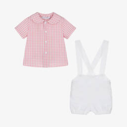 Paloma de la O-طقم أولاد بنقشة مربعات وردية وبيضاء | Childrensalon Outlet