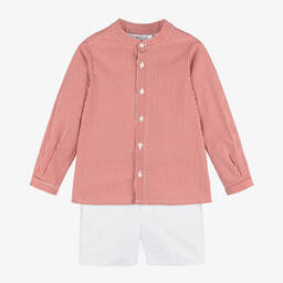 Paloma de la O-Boys Red Striped Cotton Shorts Set | Childrensalon Outlet