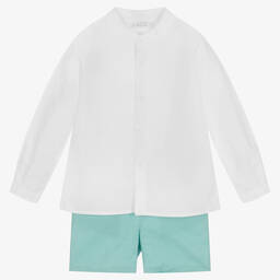 Paloma de la O-Boys White & Blue Shorts Set | Childrensalon Outlet