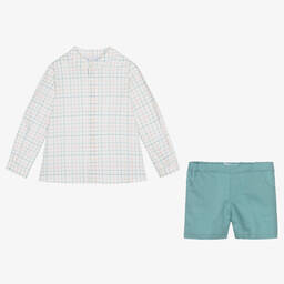Paloma de la O-Boys White & Green Check Shorts Set | Childrensalon Outlet