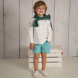 Paloma de la O-Boys White & Green Check Shorts Set | Childrensalon Outlet