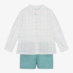 Paloma de la O-Boys White & Green Check Shorts Set | Childrensalon Outlet