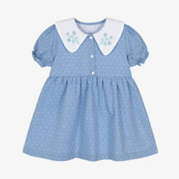 Paloma de la O-Платье из хлопка с узором Plumeti для девочек в лазурном цвете | Childrensalon Outlet