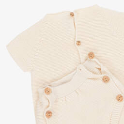 Paloma de la O-Girls Beige Organic Knit Short Ensemble | Childrensalon Outlet