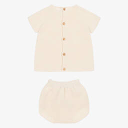 Paloma de la O-Girls Beige Organic Knit Short Ensemble | Childrensalon Outlet