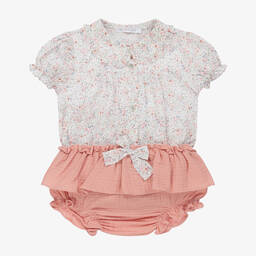 بالوما دي لا أو-طقم بلوز وشورت أطفال بناتي قطن بوبلين لون زهري بطبعة ورود | Childrensalon Outlet