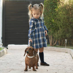 Paloma de la O-Girls Blue Check Cotton Dress | Childrensalon Outlet