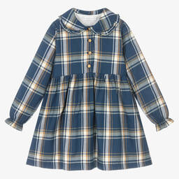Paloma de la O-Girls Blue Check Cotton Dress | Childrensalon Outlet