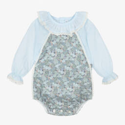 Paloma de la O-Girls Blue Floral Babysuit Ensemble | Childrensalon Outlet