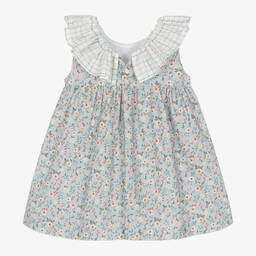 Paloma de la O-Girls Blue Floral Cotton Dress | Childrensalon Outlet