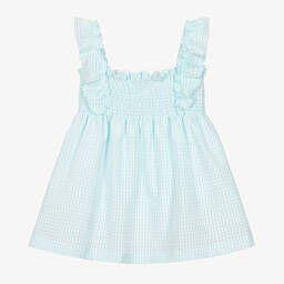 Paloma de la O-Girls Blue & White Cotton Dress  | Childrensalon Outlet