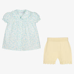Paloma de la O-Girls Blue & Yellow Daisy Shorts Set | Childrensalon Outlet