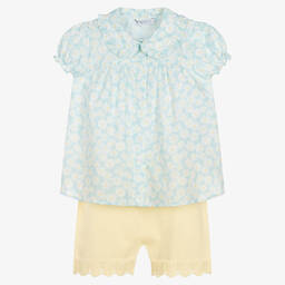Paloma de la O-Girls Blue & Yellow Daisy Shorts Set | Childrensalon Outlet