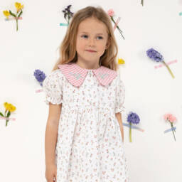 Paloma de la O-Хлопковое платье с цветочным узором для девочек розовое и белое | Childrensalon Outlet