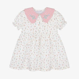 Paloma de la O-Хлопковое платье с цветочным узором для девочек розовое и белое | Childrensalon Outlet