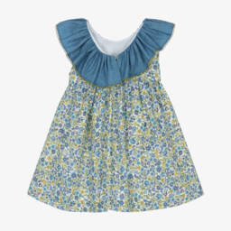 Paloma de la O-Girls Floral Cotton Dress in Blue | Childrensalon Outlet