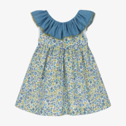 Paloma de la O-Girls Floral Cotton Dress in Blue | Childrensalon Outlet