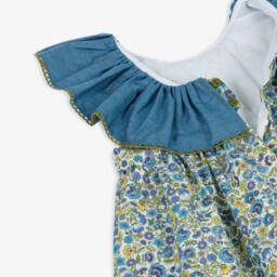 Paloma de la O-Girls Floral Cotton Dress in Blue | Childrensalon Outlet